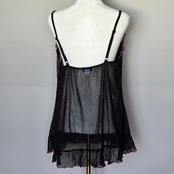 Y2K 90s Vintage Rampage Babydoll Sheer Mesh Polka-Dot Black Lace Cami Top - Picture 11 of 12
